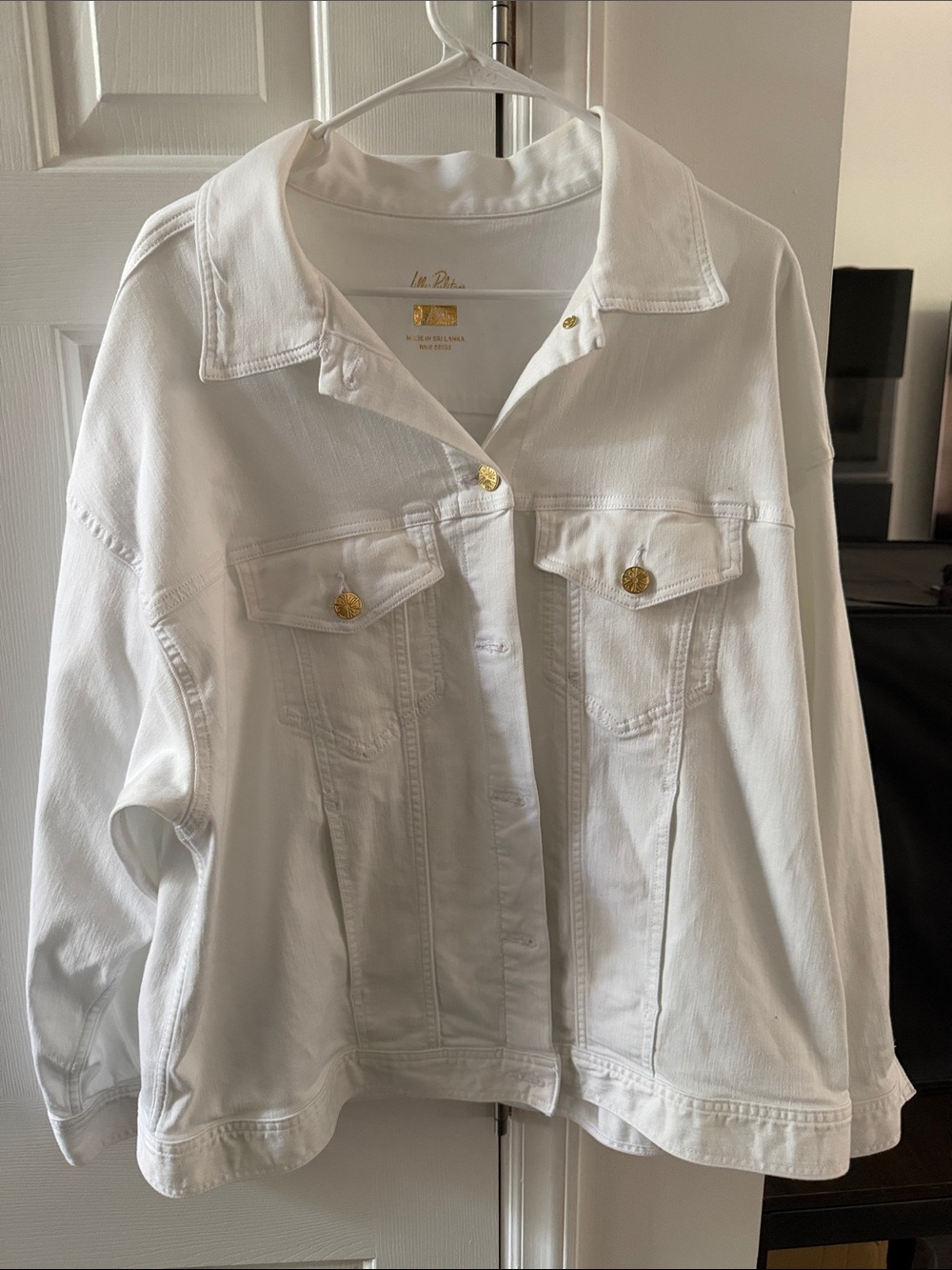 Lilly Pulitzer White Jean Jacket with Gold Buttons